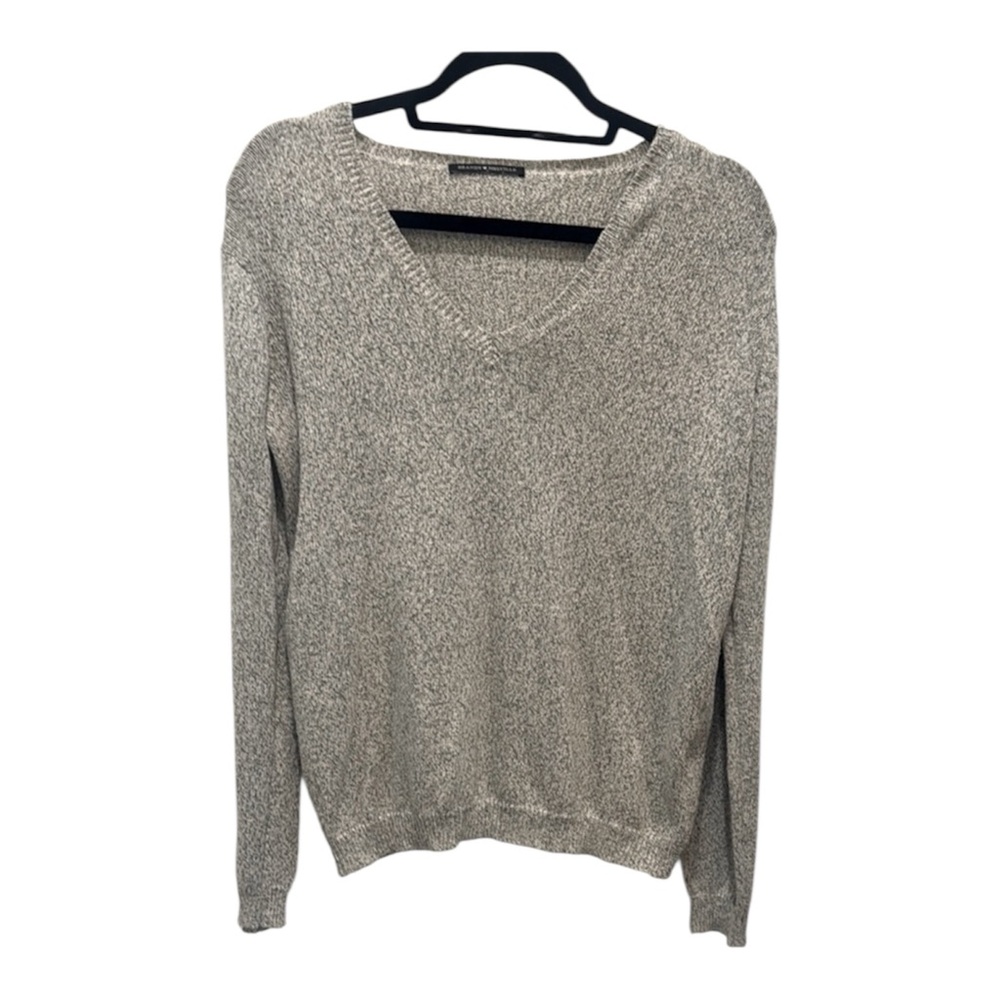 Brandy Melville Gray V-Neck Sweater with Ribbed Cuffs
